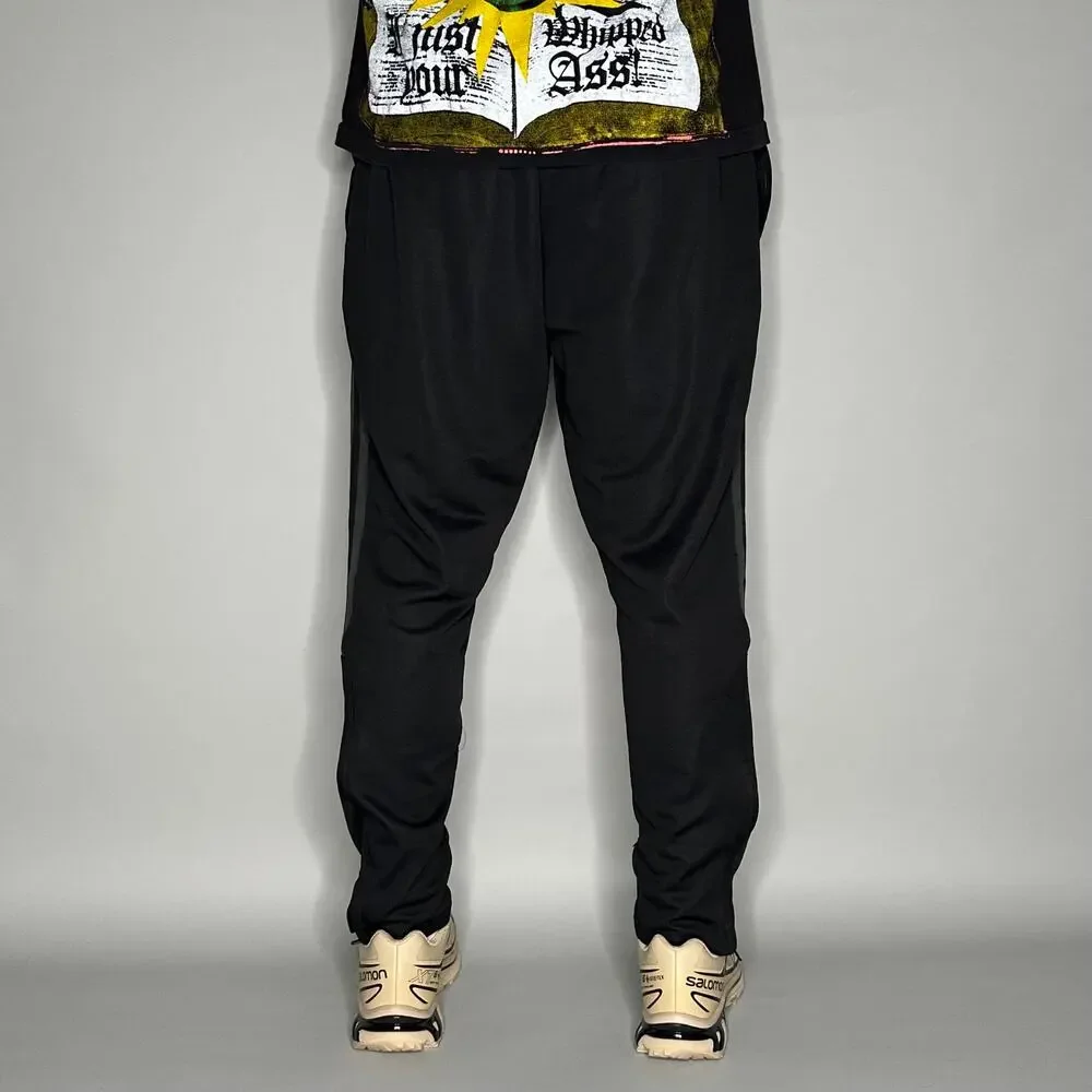 Adidas Sweatpants Black Polyester Joggers Grey 3 Stripes Ankle Zippers to Flare - Picture 3 of 5